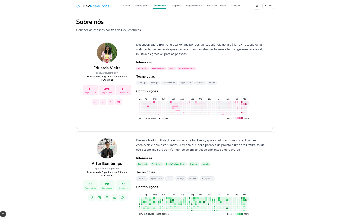 Seção sobre o projeto e os desenvolvedores