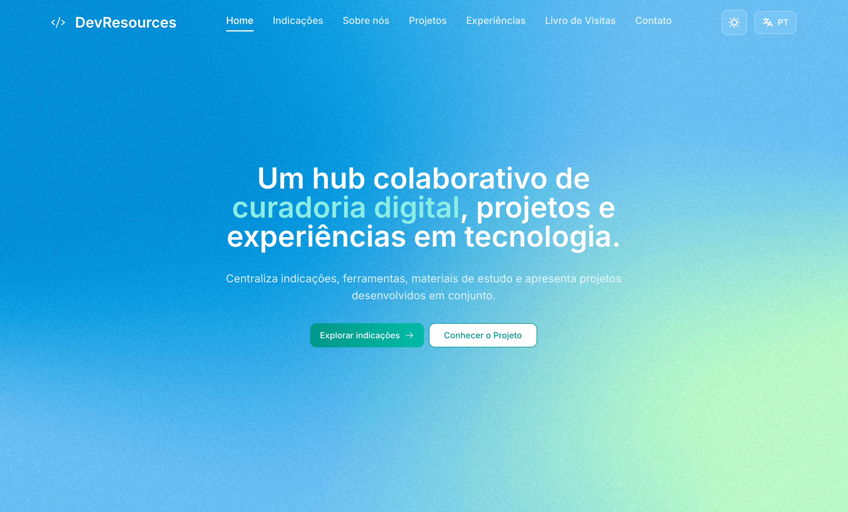 Página inicial do DevResources