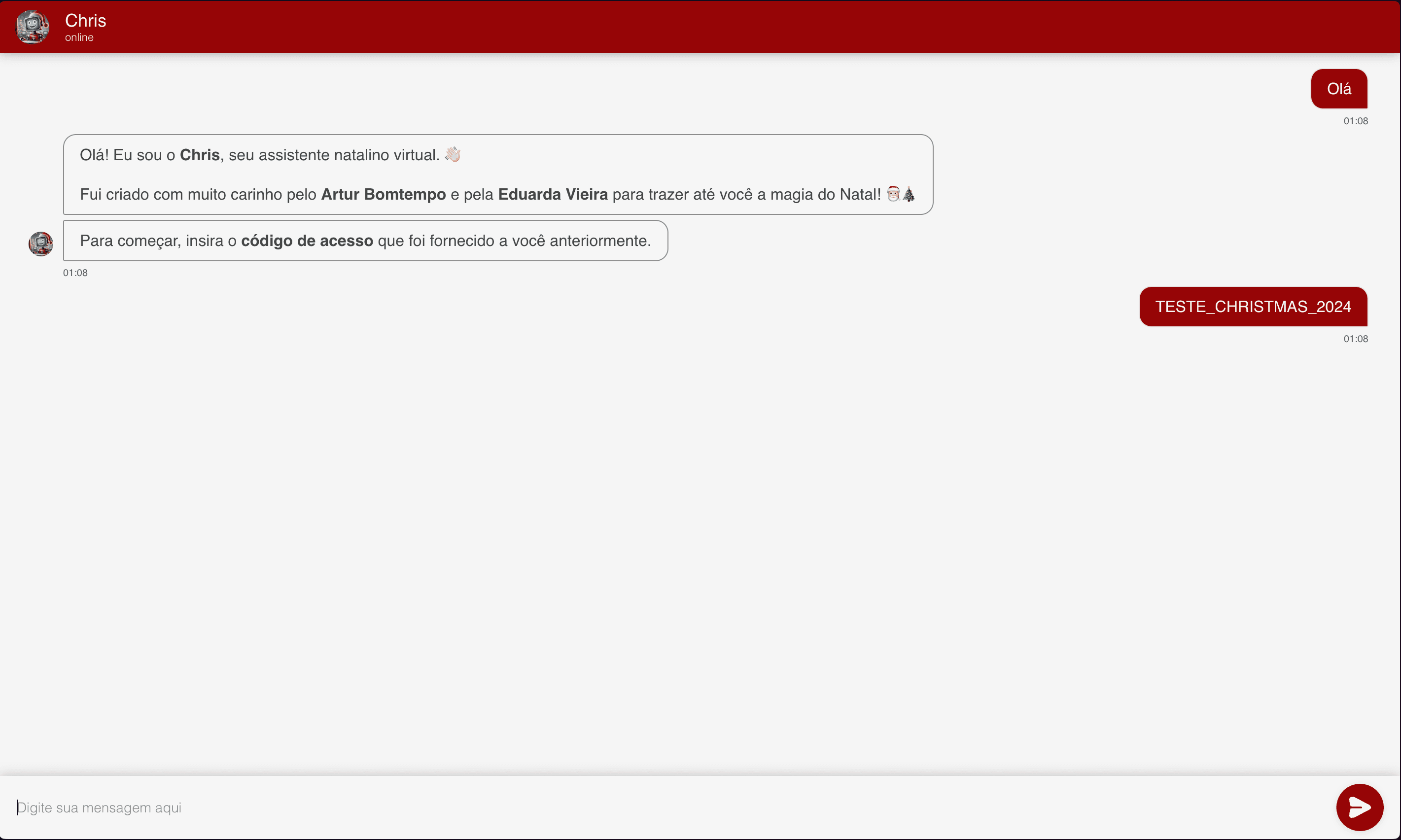Interface do chatbot conversacional