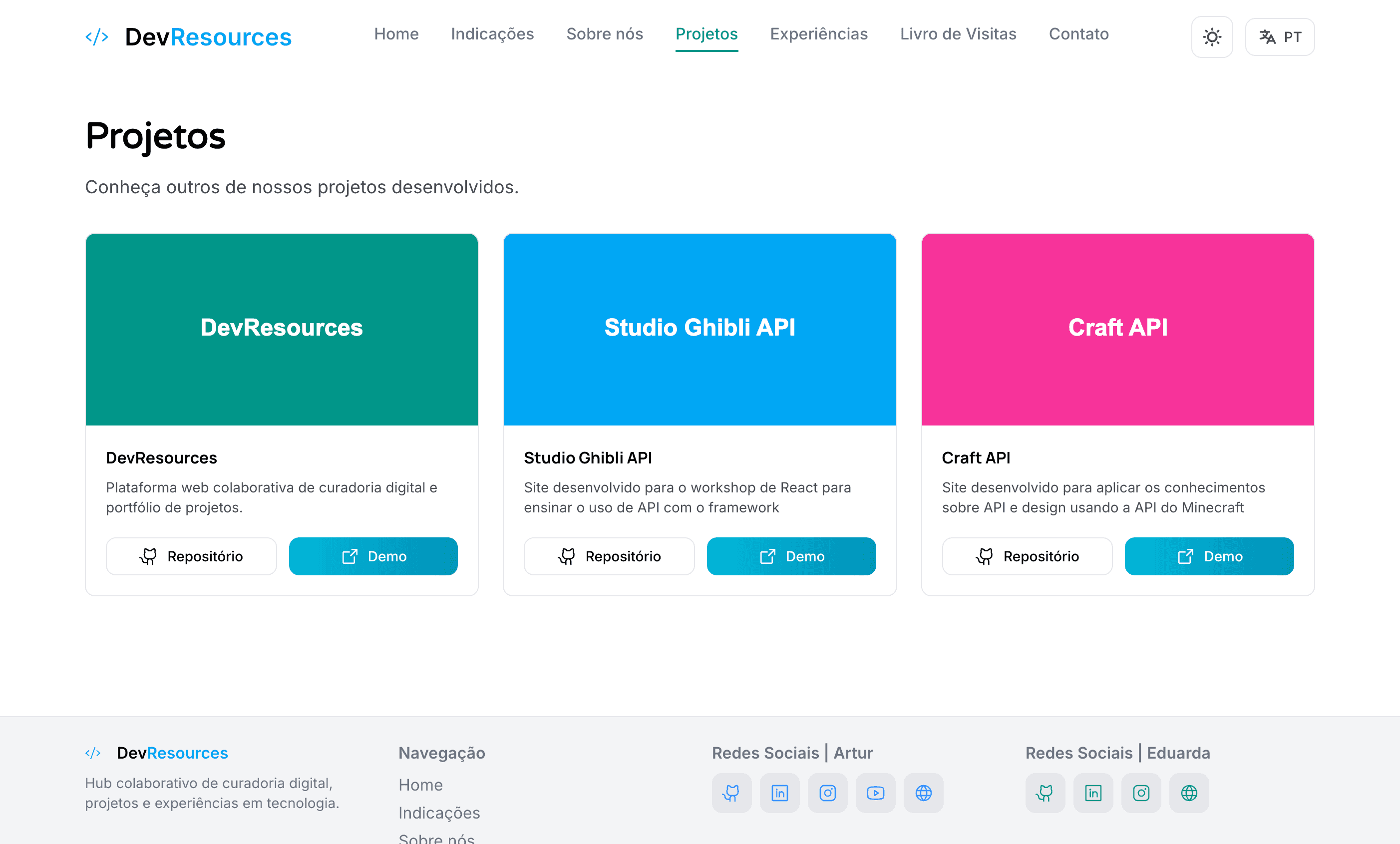 Portfólio de projetos colaborativos da equipe